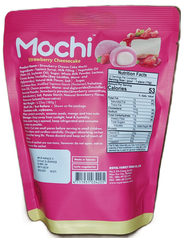 Royal Family Brand Mochi Strawberry Cheesecake 12pc Pack 180g (6.35oz)