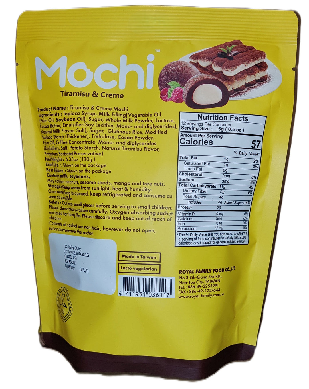 Royal Family Brand Mochi Tiramisu &amp; Creme 12pc Pack 180g (6.35oz)