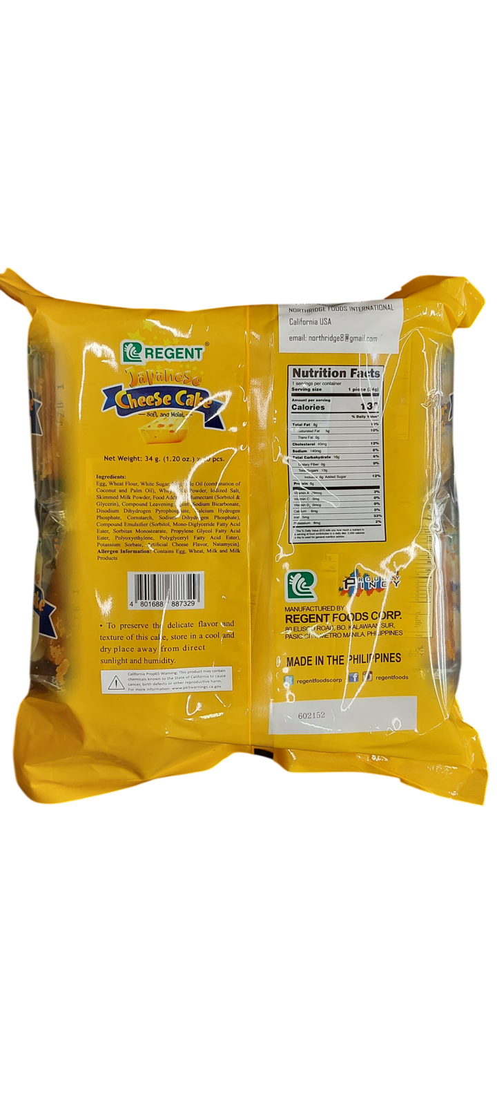 Regent - Japanese Cheese Cake Soft &amp; Moist (10X34gm) Pack