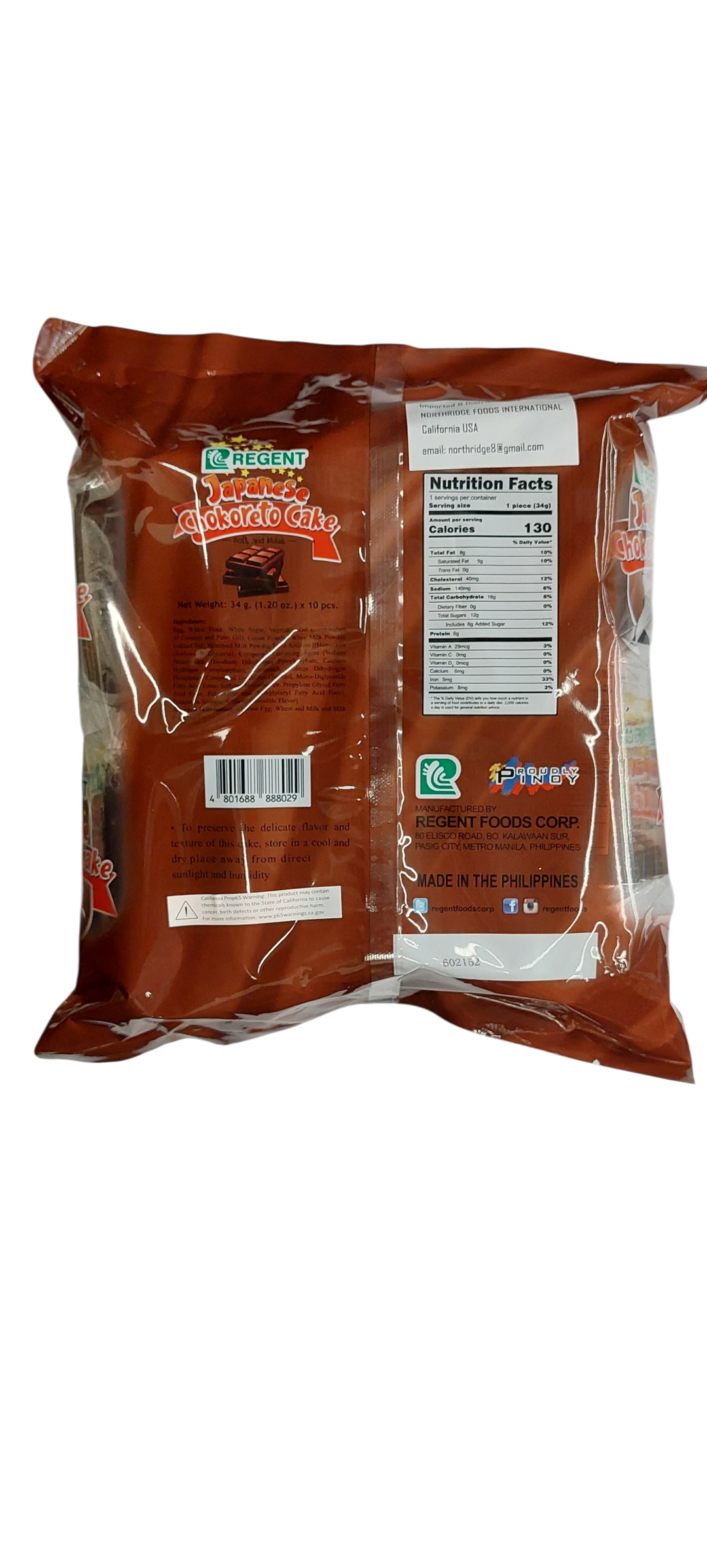 Regent - Japanese Chokoreto Cake (10X34gm) Pack