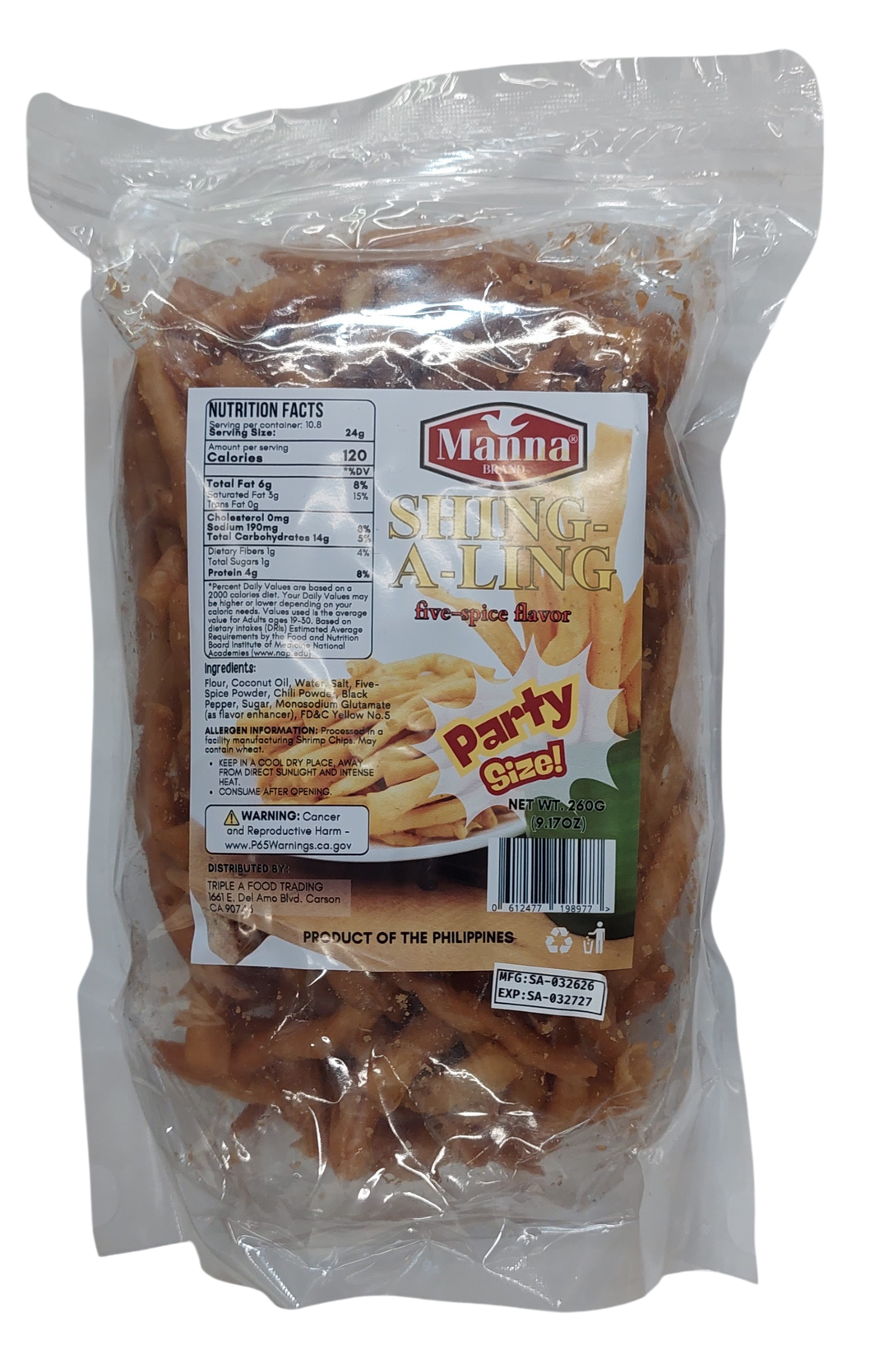 Manna Brand Shing-A-Ling Five-Spice Flavor (Party Size) 260g / 9.17 oz
