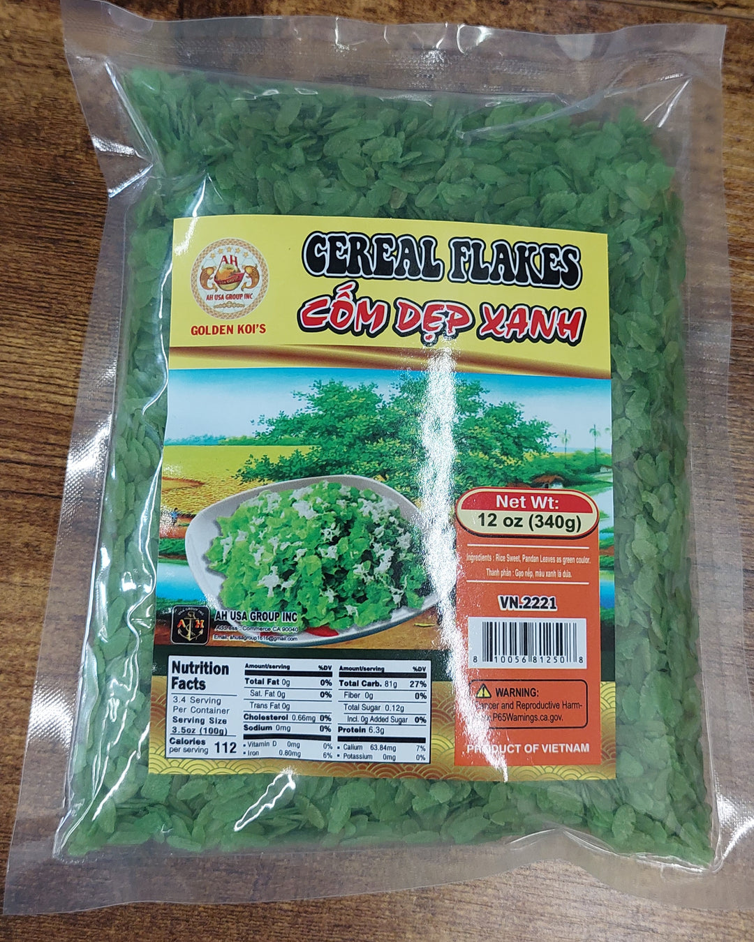 Golden Koi Cereal Flakes - Pandan Rice Flakes (Pinipig) 340g