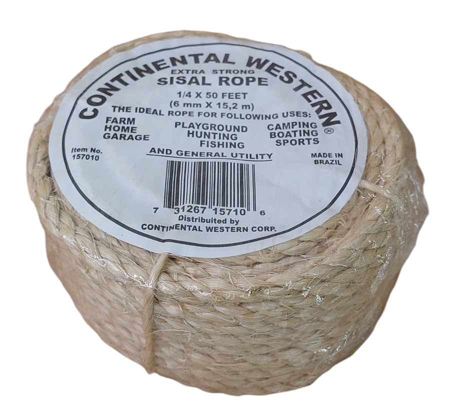 Continental Western brand Sisal Rope 1/4" X 50' (all-pupose, farm, home, garage, fishing, camping, sports, etc.)